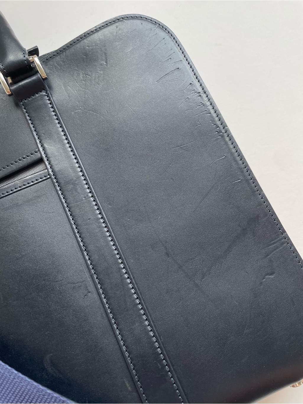 Carl Friedrik Palissy Briefcase, Navy Italian Vachetta Leather 15” Laptop Bag — image 6 of 8